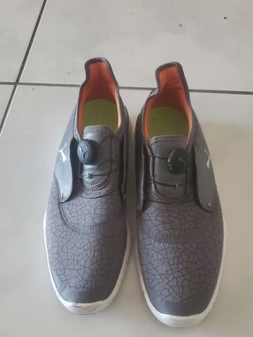 Puma Gray Slip-On Sneakers with Orange Collar and Lime Insoles